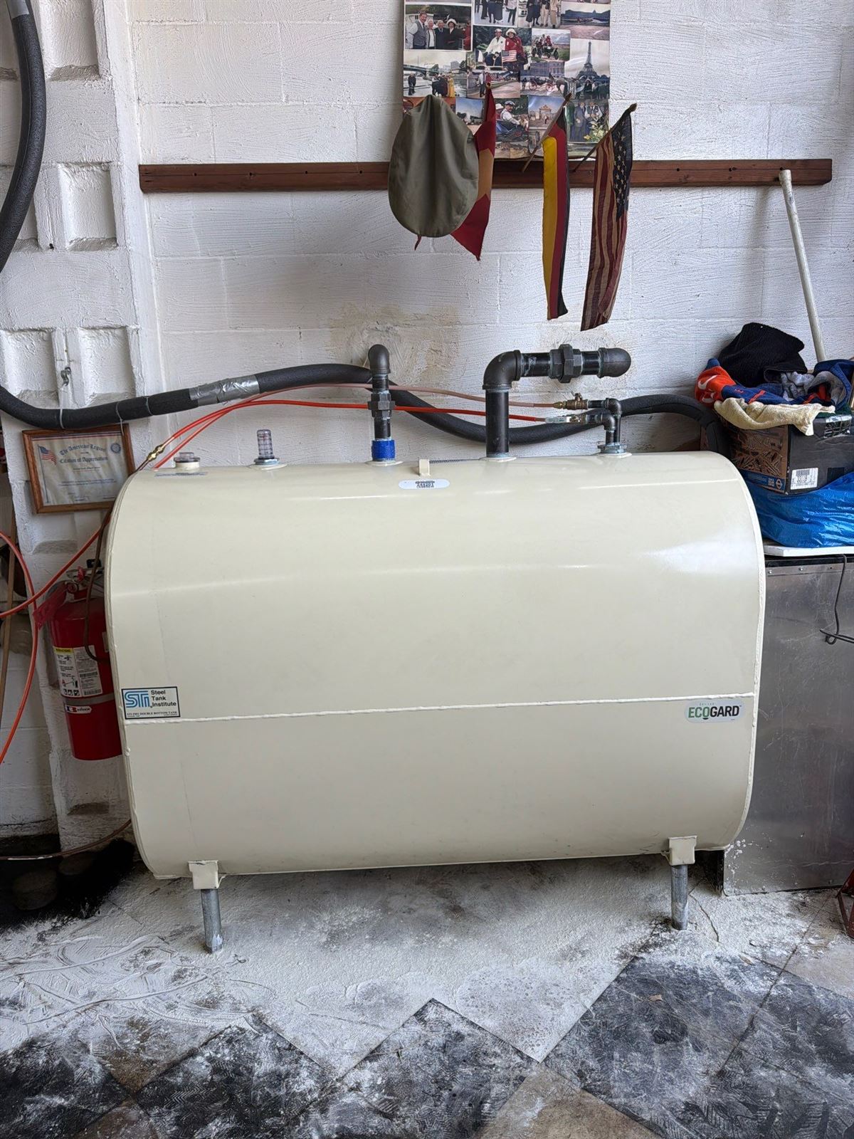 Granby Ecogard oil tank installed and piped in a garage